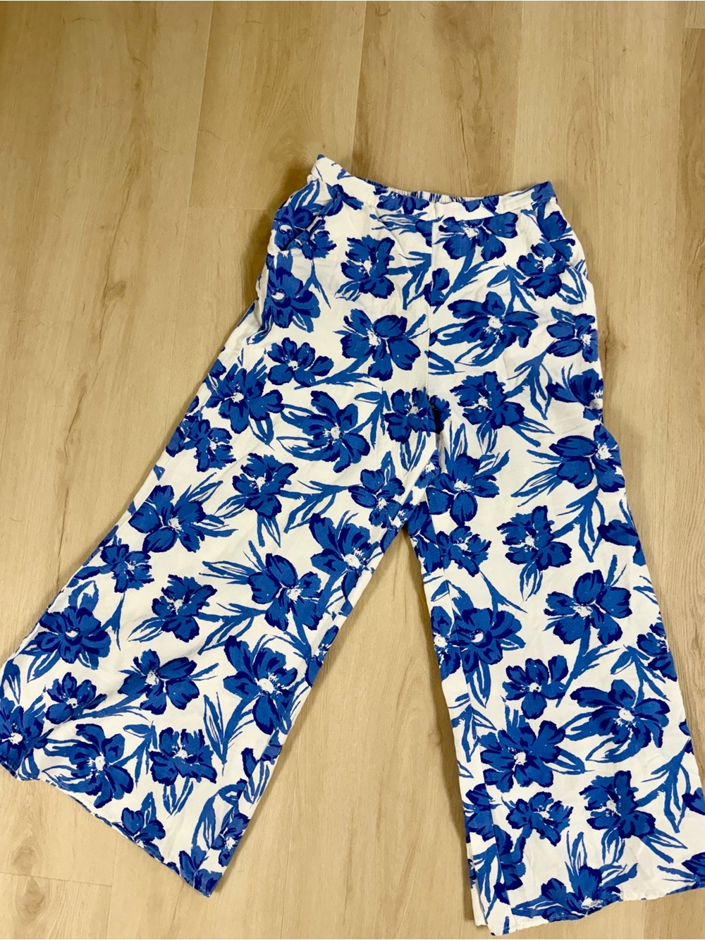 Floral Linen Blend Wide-Leg Pants